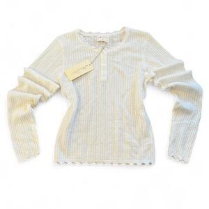 White Scalloped Knit Sweater With Edge Details